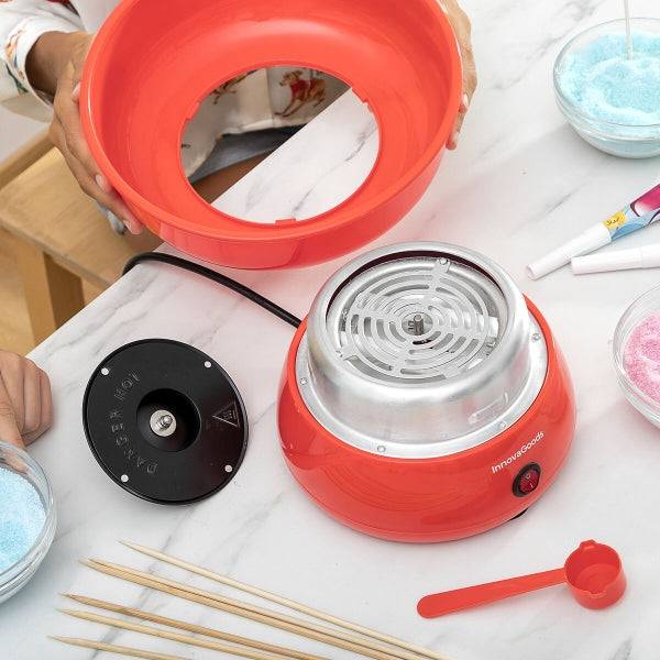 Innovagoods Cantty Macchina per Zucchero Filato - Potenza 450W - Facile da Pulire - Include Bastoncini e Cucchiaio - Ideale per Feste - Colore Rosso