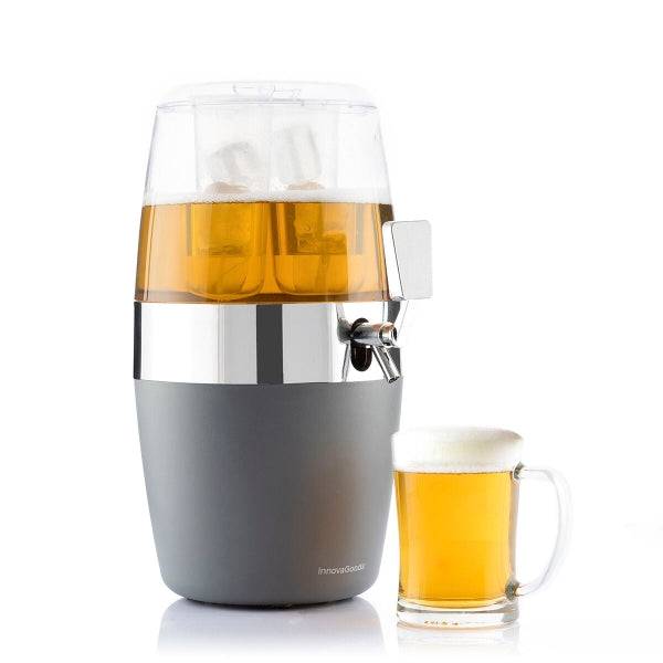 Innovagoods Freer Dispenser Refrigerante per Bevande - Capacità 4L - Rubinetto Antisgocciolamento - Scomparto per Ghiaccio - Scomparto di Stoccaggio - 22x41,7x26,5cm - Colore Grigio, Argento e Trasparente