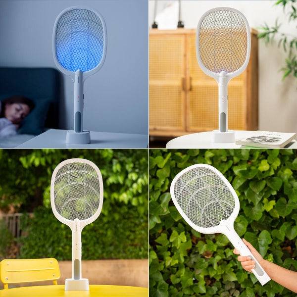 Innovagoods Elecfly Racchetta Zanzariera Ricaricabile con Luce UV 2 in 1 - Funzione Lampada - 3000 Volt - Batteria 500mAh - Protezione Scariche Accidentali - 3.3x52.5x21.6cm - Colore Bianco