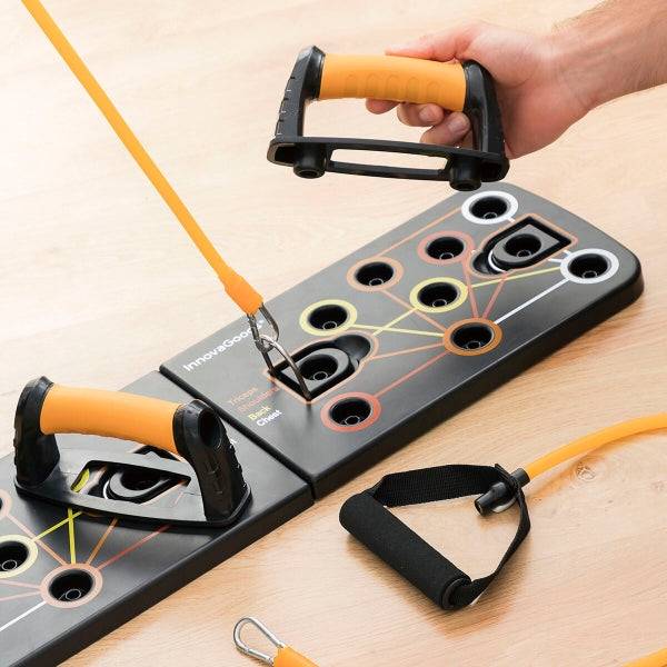 Innovagoods Pulsher Set di Allenamento con Bande di Resistenza - Guida Esercizi - Smontabile - Antiscivolo - Supporta fino a 100kg - 67x19x2cm - Colore Nero e Giallo