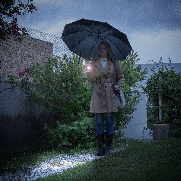 Innovagoods Folbrella Ombrello a Chiusura Inversa con Luce LED - Riflettente - Antigoccia - Compatto - Leggero - Colore Nero e Grigio