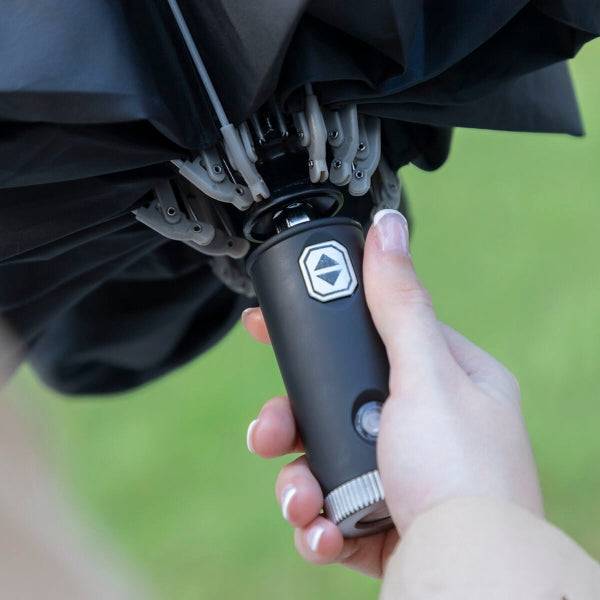 Innovagoods Folbrella Ombrello a Chiusura Inversa con Luce LED - Riflettente - Antigoccia - Compatto - Leggero - Colore Nero e Grigio
