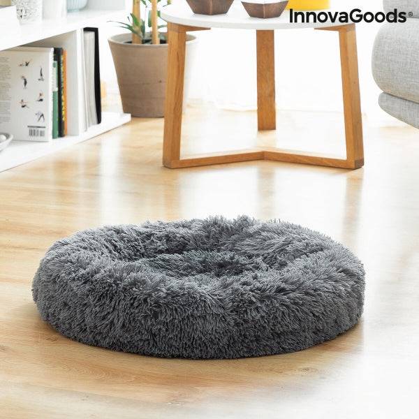 Innovagoods Bepess Lettino Antistress Rotondo per Animali Domestici - Diametro 60cm - Bordo Rialzato - Antiscivolo - Colore Grigio