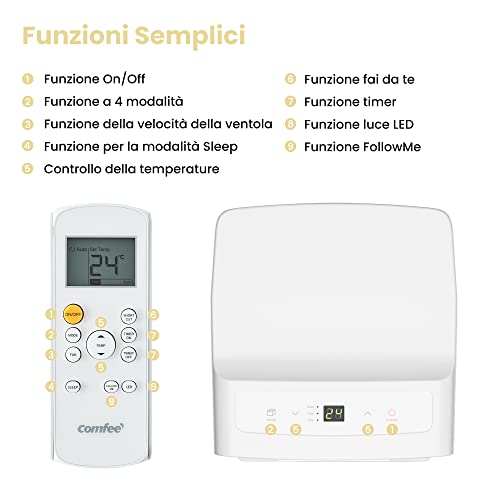 COMFEE' Condizionatore Portatile 9000 BTU, AMBRA 10C, 3-in-1, 25㎡/68m³, Timer 24H, Sleep Mode