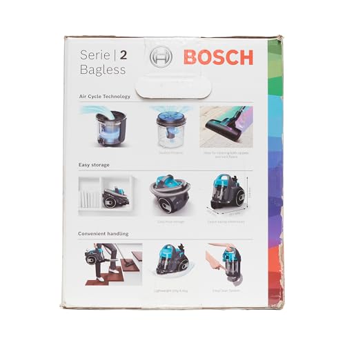 Bosch BGS05X240 Serie 2, Aspirapolvere senza Sacco, Potenza 800W, Salvaspazio, Silenzioso, Lavabile, Raggio d'azione 9 m, Turchese