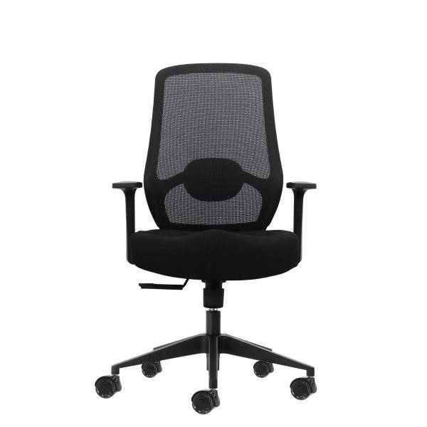 Oqonos Cherg 001 Sedia Ufficio Ergonomica con Supporto Lombare Regolabile in Altezza e Profondità, Schienale Rete Traspirante, Braccioli Fissi, Seduta Ergonomica Sagomata e Ruote Silicone - Nero