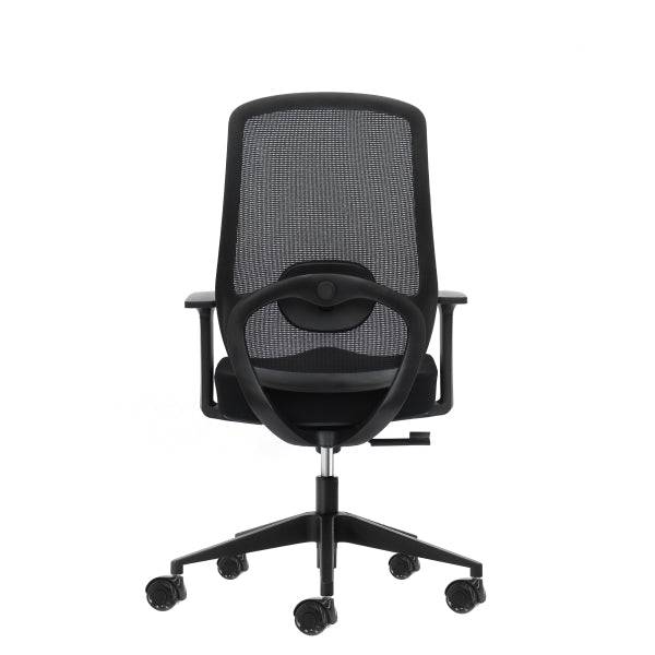 Oqonos Cherg 001 Sedia Ufficio Ergonomica con Supporto Lombare Regolabile in Altezza e Profondità, Schienale Rete Traspirante, Braccioli Fissi, Seduta Ergonomica Sagomata e Ruote Silicone - Nero