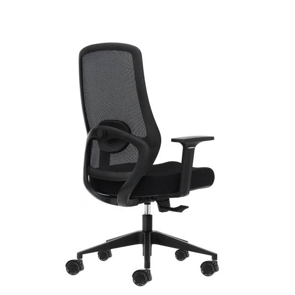 Oqonos Cherg 001 Sedia Ufficio Ergonomica con Supporto Lombare Regolabile in Altezza e Profondità, Schienale Rete Traspirante, Braccioli Fissi, Seduta Ergonomica Sagomata e Ruote Silicone - Nero
