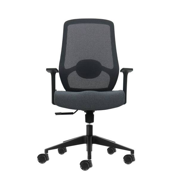 Oqonos Cherg 002 Sedia Ufficio Ergonomica con Supporto Lombare Regolabile in Altezza e Profondità, Schienale Rete Traspirante, Braccioli Fissi, Seduta Ergonomica Sagomata e Ruote Silicone - Grigio con Struttura Nera
