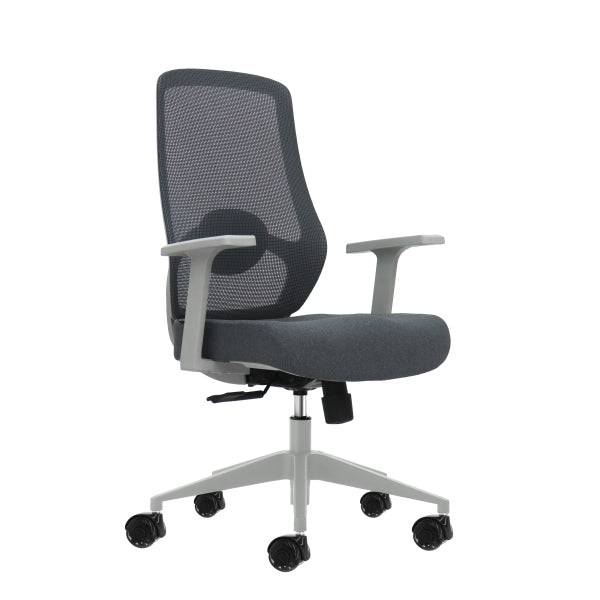 Oqonos Cherg 003 Sedia Ufficio Ergonomica con Supporto Lombare Regolabile in Altezza e Profondità, Schienale Rete Traspirante, Braccioli Fissi, Seduta Ergonomica Sagomata e Ruote Silicone - Grigio