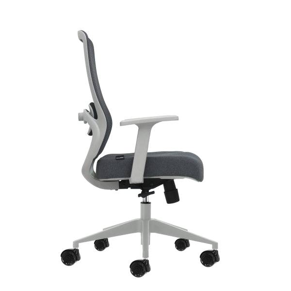 Oqonos Cherg 003 Sedia Ufficio Ergonomica con Supporto Lombare Regolabile in Altezza e Profondità, Schienale Rete Traspirante, Braccioli Fissi, Seduta Ergonomica Sagomata e Ruote Silicone - Grigio