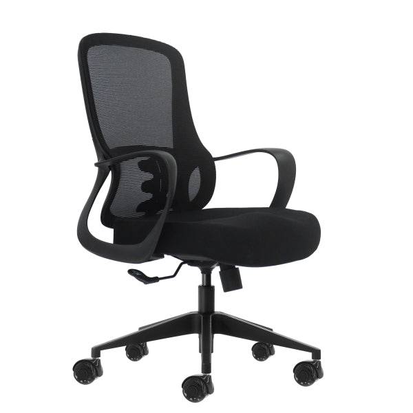 Oqonos Cherg 006 Sedia da Ufficio Ergonomica con Schienale in Rete Traspirante, Pistone di Gas Classe 4, Supporto Lombare, Braccioli Fissi, Seduta Ergonomica Sagomata e Ruote in Silicone - Nero