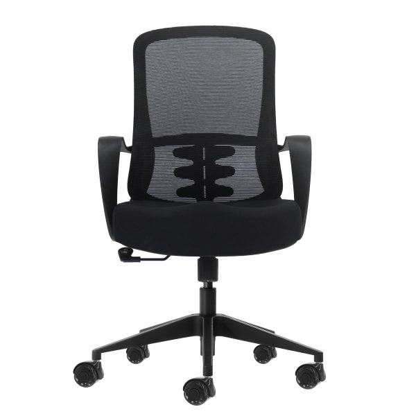 Oqonos Cherg 006 Sedia da Ufficio Ergonomica con Schienale in Rete Traspirante, Pistone di Gas Classe 4, Supporto Lombare, Braccioli Fissi, Seduta Ergonomica Sagomata e Ruote in Silicone - Nero