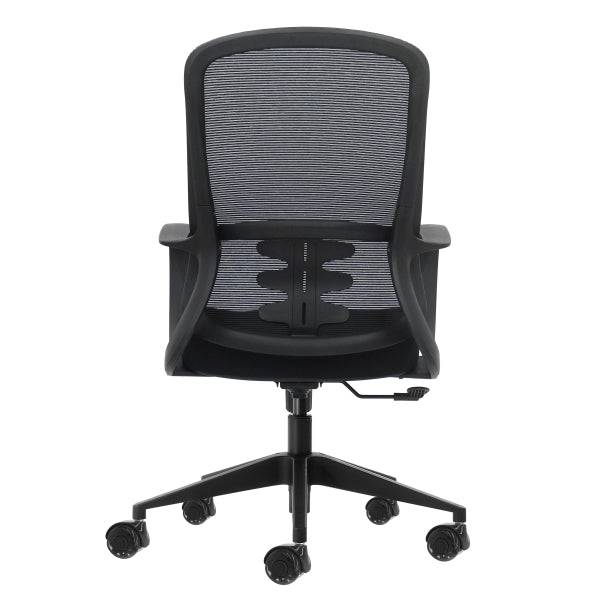 Oqonos Cherg 006 Sedia da Ufficio Ergonomica con Schienale in Rete Traspirante, Pistone di Gas Classe 4, Supporto Lombare, Braccioli Fissi, Seduta Ergonomica Sagomata e Ruote in Silicone - Nero