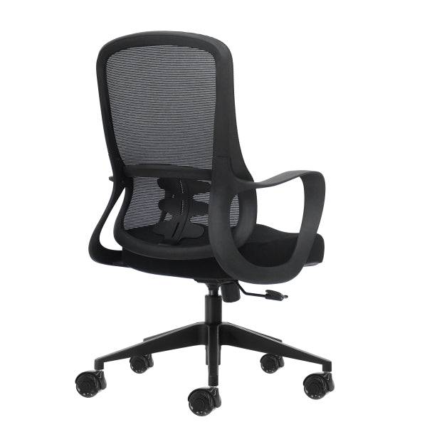 Oqonos Cherg 006 Sedia da Ufficio Ergonomica con Schienale in Rete Traspirante, Pistone di Gas Classe 4, Supporto Lombare, Braccioli Fissi, Seduta Ergonomica Sagomata e Ruote in Silicone - Nero