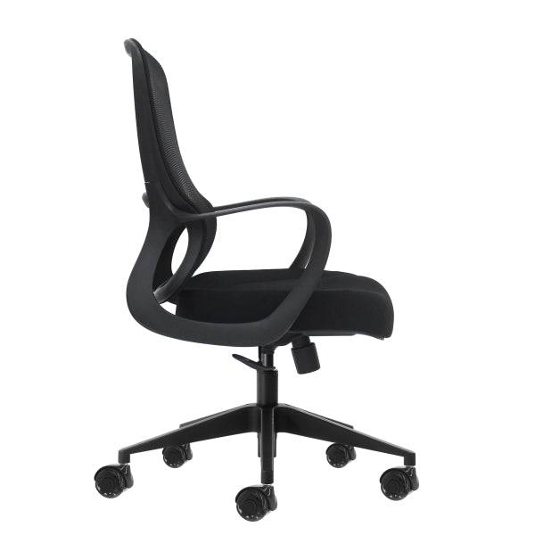 Oqonos Cherg 006 Sedia da Ufficio Ergonomica con Schienale in Rete Traspirante, Pistone di Gas Classe 4, Supporto Lombare, Braccioli Fissi, Seduta Ergonomica Sagomata e Ruote in Silicone - Nero