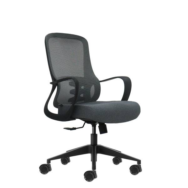 Oqonos Cherg 007 Sedia da Ufficio Ergonomica con Schienale in Rete Traspirante, Pistone di Gas Classe 4, Supporto Lombare, Braccioli Fissi, Seduta Ergonomica Sagomata e Ruote in Silicone - Grigio con Struttura Nera