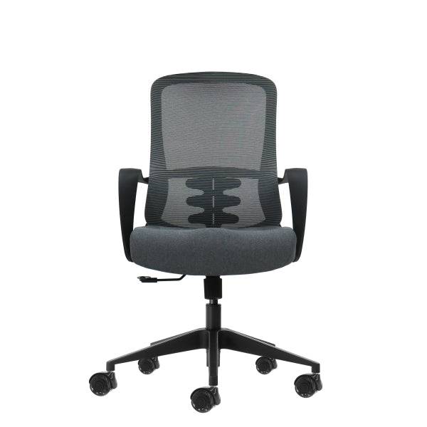Oqonos Cherg 007 Sedia da Ufficio Ergonomica con Schienale in Rete Traspirante, Pistone di Gas Classe 4, Supporto Lombare, Braccioli Fissi, Seduta Ergonomica Sagomata e Ruote in Silicone - Grigio con Struttura Nera