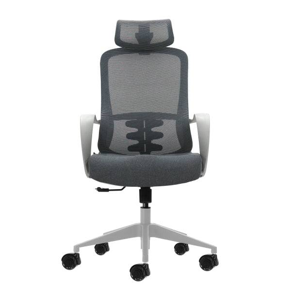 Oqonos Cherg 008 Sedia Ufficio Ergonomica con Poggiatesta Cervicale Regolabile, Schienale Rete Traspirante, Pistone Gas Classe 4, Supporto Lombare, Braccioli Fissi, Seduta Ergonomica Sagomata e Ruote Silicone - Grigio