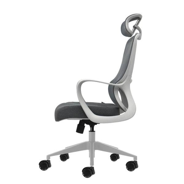 Oqonos Cherg 008 Sedia Ufficio Ergonomica con Poggiatesta Cervicale Regolabile, Schienale Rete Traspirante, Pistone Gas Classe 4, Supporto Lombare, Braccioli Fissi, Seduta Ergonomica Sagomata e Ruote Silicone - Grigio