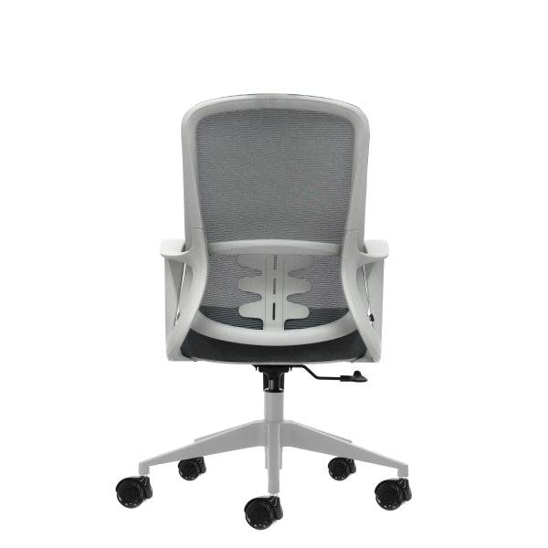 Oqonos Cherg 009 Sedia Ufficio Ergonomica con Schienale Rete Traspirante, Pistone Gas Classe 4, Supporto Lombare, Braccioli Fissi, Seduta Ergonomica Sagomata e Ruote Silicone - Grigio