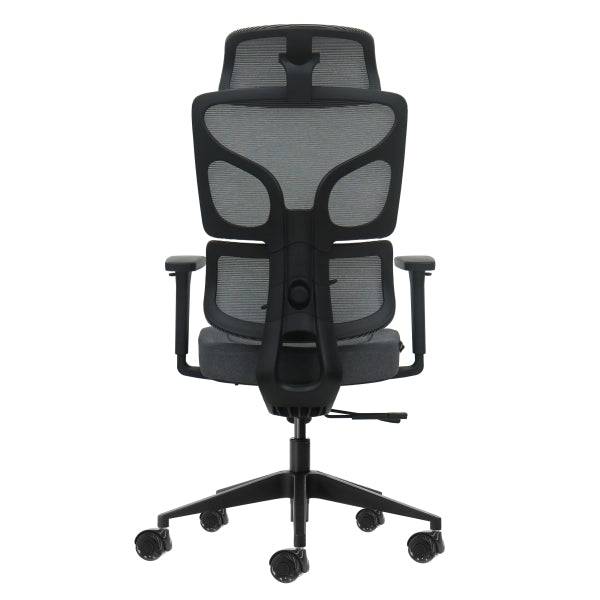 Oqonos Cherg 011 Sedia da Ufficio Ergonomica con Poggiatesta Cervicale Regolabile, Schienale e Seduta in Rete Elastica, Braccioli 4D, Seduta Scorrevole Ergonomica Sagomata e Ruote in Silicone - Grigio con Struttura Nera
