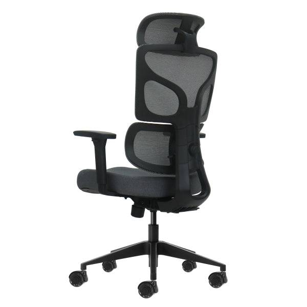Oqonos Cherg 011 Sedia da Ufficio Ergonomica con Poggiatesta Cervicale Regolabile, Schienale e Seduta in Rete Elastica, Braccioli 4D, Seduta Scorrevole Ergonomica Sagomata e Ruote in Silicone - Grigio con Struttura Nera