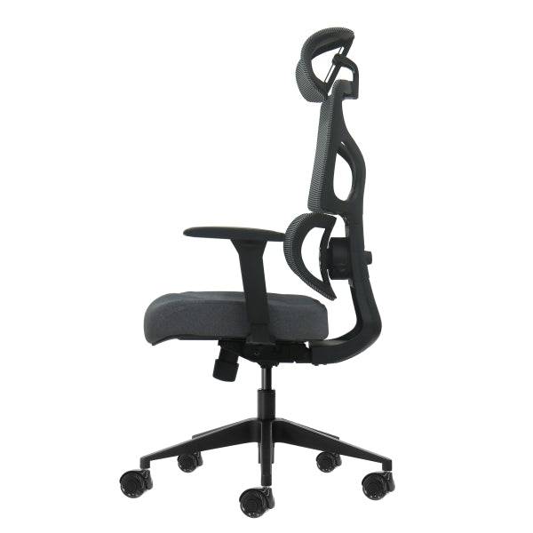 Oqonos Cherg 011 Sedia da Ufficio Ergonomica con Poggiatesta Cervicale Regolabile, Schienale e Seduta in Rete Elastica, Braccioli 4D, Seduta Scorrevole Ergonomica Sagomata e Ruote in Silicone - Grigio con Struttura Nera