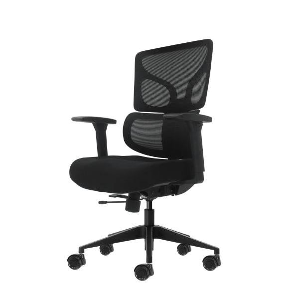Oqonos Cherg 012 Sedia da Ufficio Ergonomica con Schienale e Seduta in Rete Elastica, Braccioli 4D, Seduta Scorrevole Ergonomica Sagomata e Ruote in Silicone - Nero