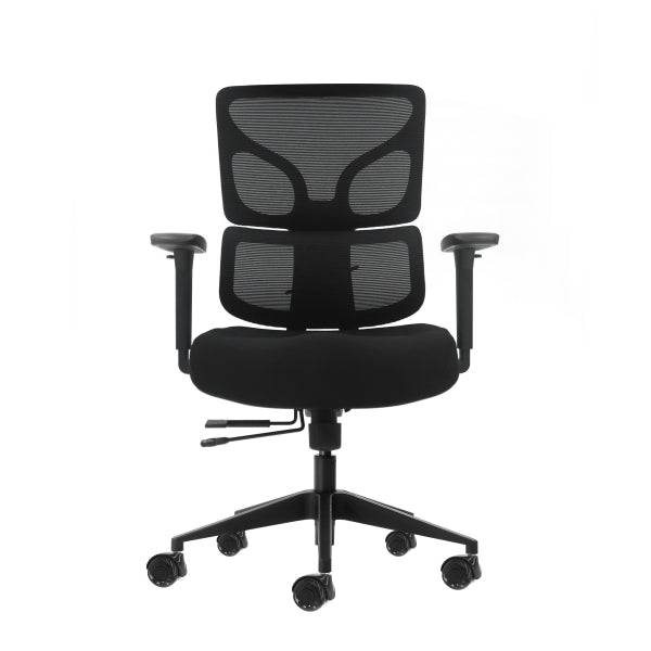 Oqonos Cherg 012 Sedia da Ufficio Ergonomica con Schienale e Seduta in Rete Elastica, Braccioli 4D, Seduta Scorrevole Ergonomica Sagomata e Ruote in Silicone - Nero