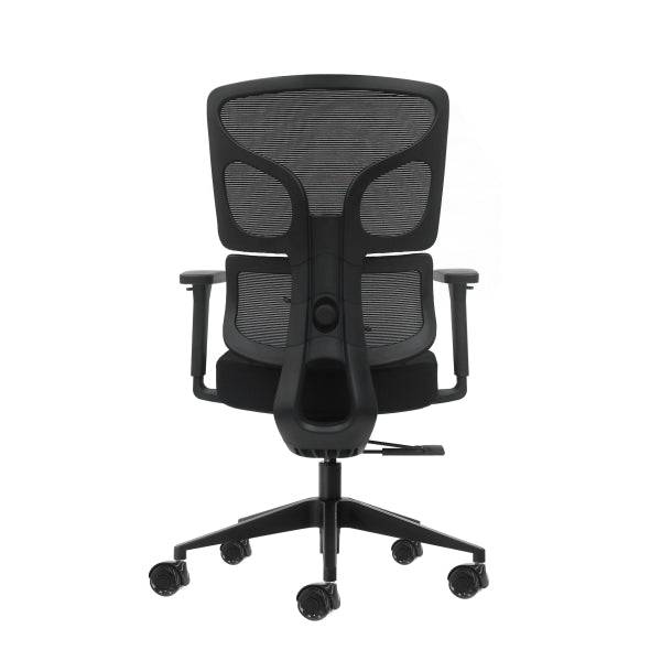 Oqonos Cherg 012 Sedia da Ufficio Ergonomica con Schienale e Seduta in Rete Elastica, Braccioli 4D, Seduta Scorrevole Ergonomica Sagomata e Ruote in Silicone - Nero
