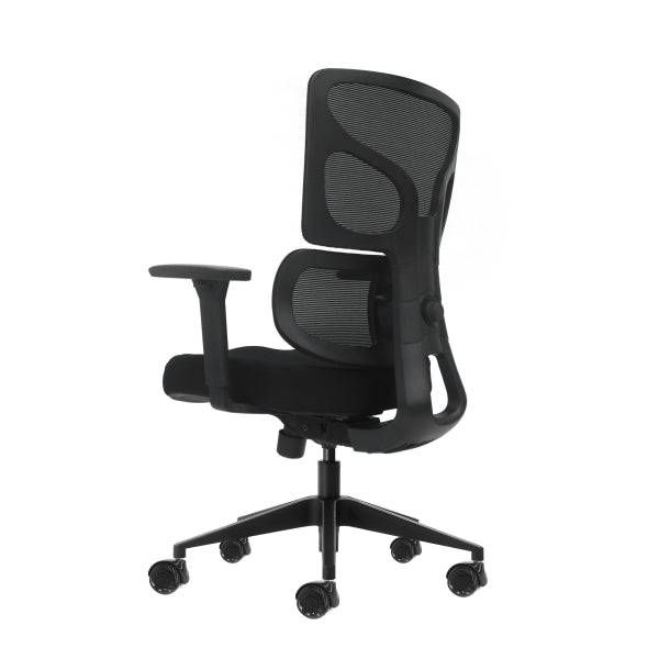 Oqonos Cherg 012 Sedia da Ufficio Ergonomica con Schienale e Seduta in Rete Elastica, Braccioli 4D, Seduta Scorrevole Ergonomica Sagomata e Ruote in Silicone - Nero