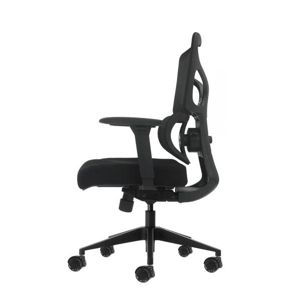 Oqonos Cherg 012 Sedia da Ufficio Ergonomica con Schienale e Seduta in Rete Elastica, Braccioli 4D, Seduta Scorrevole Ergonomica Sagomata e Ruote in Silicone - Nero