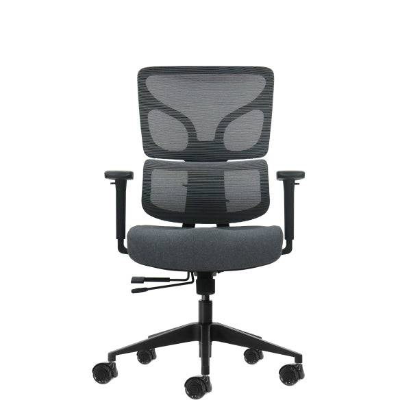 Oqonos Cherg 013 Sedia da Ufficio Ergonomica con Schienale e Seduta in Rete Elastica, Braccioli 4D, Seduta Scorrevole Ergonomica Sagomata e Ruote in Silicone - Grigio con Struttura Nera
