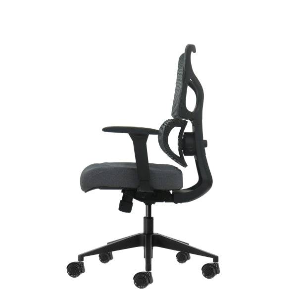 Oqonos Cherg 013 Sedia da Ufficio Ergonomica con Schienale e Seduta in Rete Elastica, Braccioli 4D, Seduta Scorrevole Ergonomica Sagomata e Ruote in Silicone - Grigio con Struttura Nera
