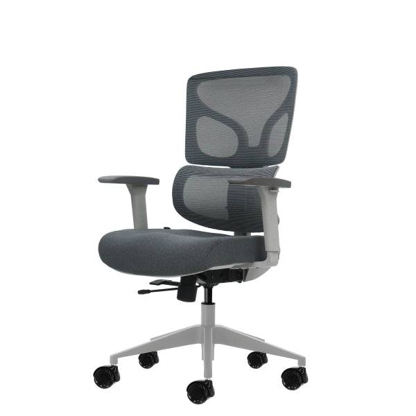 Oqonos Cherg 015 Sedia da Ufficio Ergonomica con Schienale e Seduta in Rete Elastica, Braccioli 4D, Seduta Scorrevole Ergonomica Sagomata e Ruote in Silicone - Grigio