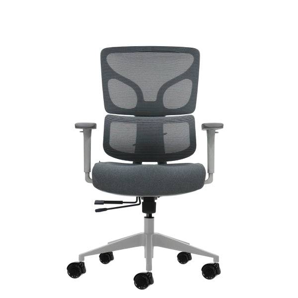 Oqonos Cherg 015 Sedia da Ufficio Ergonomica con Schienale e Seduta in Rete Elastica, Braccioli 4D, Seduta Scorrevole Ergonomica Sagomata e Ruote in Silicone - Grigio