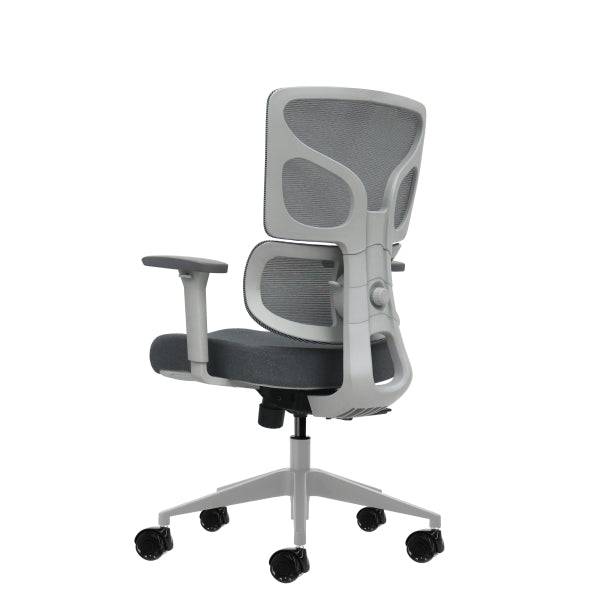 Oqonos Cherg 015 Sedia da Ufficio Ergonomica con Schienale e Seduta in Rete Elastica, Braccioli 4D, Seduta Scorrevole Ergonomica Sagomata e Ruote in Silicone - Grigio