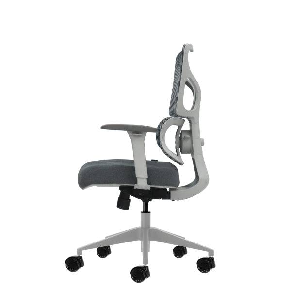 Oqonos Cherg 015 Sedia da Ufficio Ergonomica con Schienale e Seduta in Rete Elastica, Braccioli 4D, Seduta Scorrevole Ergonomica Sagomata e Ruote in Silicone - Grigio