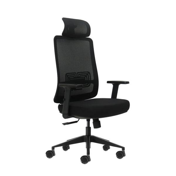 Oqonos Cherg 016 Sedia Ufficio Ergonomica con Poggiatesta Cervicale Regolabile, Tessuto Impermeabile, Meccanismo Autoequilibrante, Supporto Lombare Regolabile, Braccioli Regolabili in Altezza e Ruote Silicone - Nero