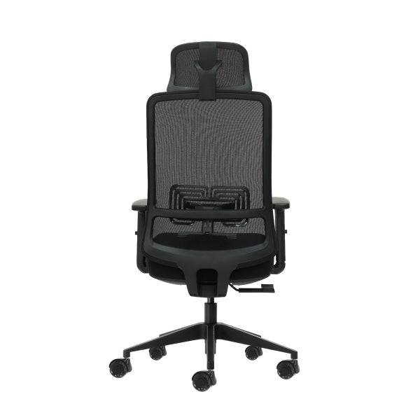 Oqonos Cherg 016 Sedia Ufficio Ergonomica con Poggiatesta Cervicale Regolabile, Tessuto Impermeabile, Meccanismo Autoequilibrante, Supporto Lombare Regolabile, Braccioli Regolabili in Altezza e Ruote Silicone - Nero