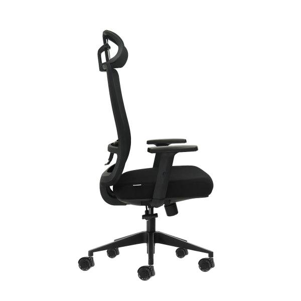 Oqonos Cherg 016 Sedia Ufficio Ergonomica con Poggiatesta Cervicale Regolabile, Tessuto Impermeabile, Meccanismo Autoequilibrante, Supporto Lombare Regolabile, Braccioli Regolabili in Altezza e Ruote Silicone - Nero