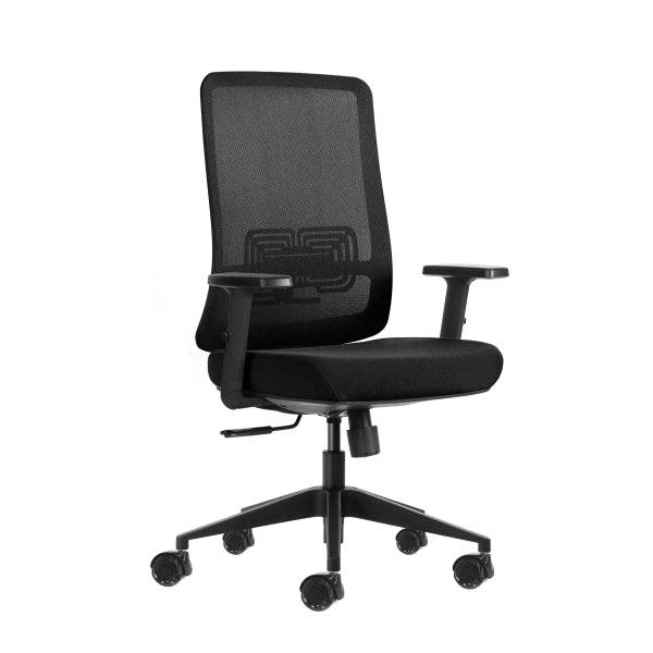 Oqonos Cherg 017 Sedia Ufficio Ergonomica con Tessuto Impermeabile, Meccanismo Autoequilibrante, Supporto Lombare Regolabile, Braccioli Regolabili in Altezza e Ruote Silicone - Nero