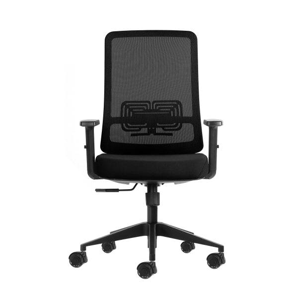 Oqonos Cherg 017 Sedia Ufficio Ergonomica con Tessuto Impermeabile, Meccanismo Autoequilibrante, Supporto Lombare Regolabile, Braccioli Regolabili in Altezza e Ruote Silicone - Nero