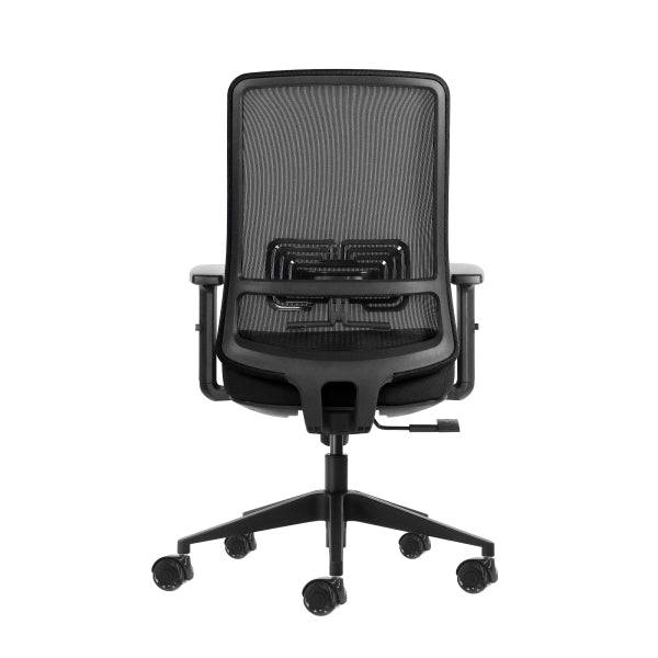 Oqonos Cherg 017 Sedia Ufficio Ergonomica con Tessuto Impermeabile, Meccanismo Autoequilibrante, Supporto Lombare Regolabile, Braccioli Regolabili in Altezza e Ruote Silicone - Nero