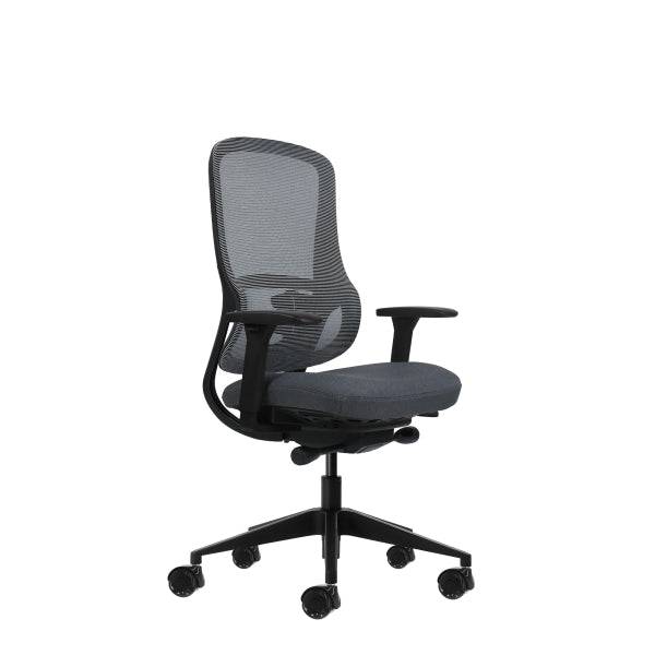 Oqonos Cherg 020 Sedia da Ufficio Ergonomica con Meccanismo Autoequilibrante, Braccioli 4D, Seduta Scorrevole e Ruote in Silicone - Grigio con Struttura Nera