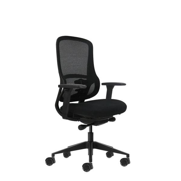 Oqonos Cherg 021 Sedia da Ufficio Ergonomica con Meccanismo Autoequilibrante, Braccioli 4D, Seduta Scorrevole e Ruote in Silicone - Nero