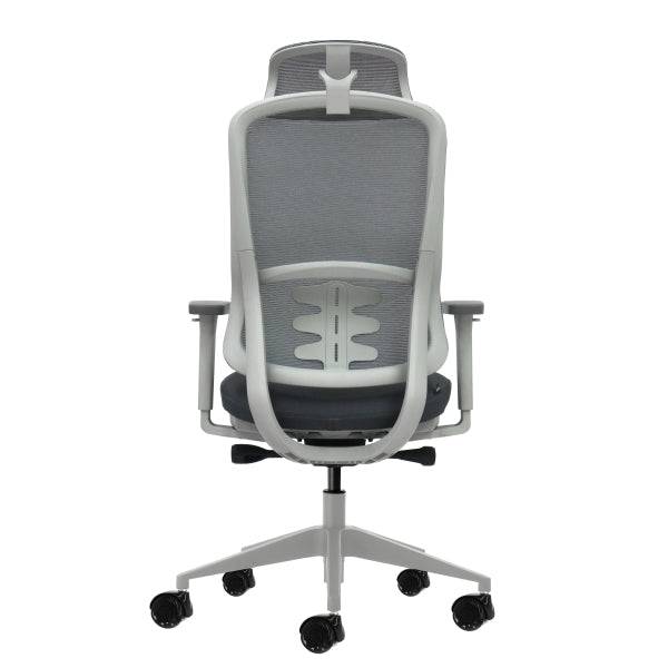 Oqonos Cherg 022 Sedia da Ufficio Ergonomica con Poggiatesta Cervicale Regolabile, Meccanismo Autoequilibrante, Braccioli 4D, Seduta Scorrevole e Ruote in Silicone - Grigio