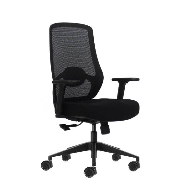 Oqonos Cherg 024 Sedia Ufficio Ergonomica con Supporto Lombare Regolabile in Altezza e Profondità, Braccioli 4D, Pistone Gas Classe 4, Seduta Ergonomica Sagomata e Ruote Silicone - Nero