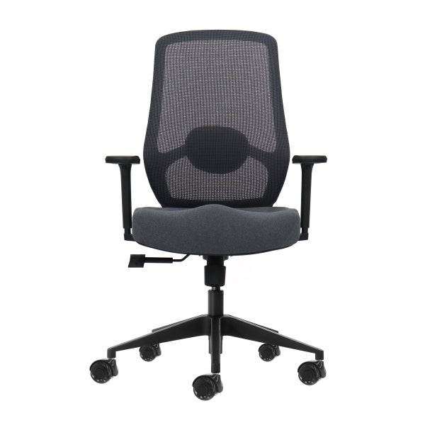Oqonos Cherg 025 Sedia Ufficio Ergonomica con Supporto Lombare Regolabile in Altezza e Profondità, Braccioli 4D, Pistone Gas Classe 4, Seduta Ergonomica Sagomata e Ruote Silicone - Grigio con Struttura Nera